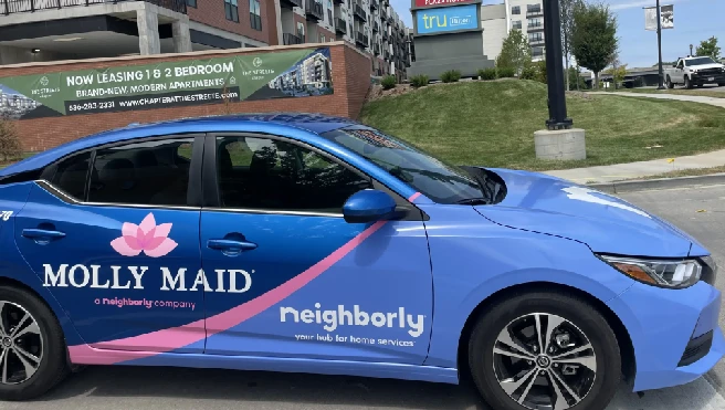 Molly Maid company car parked during an apartment cleaning appointment in St. Charles, MO